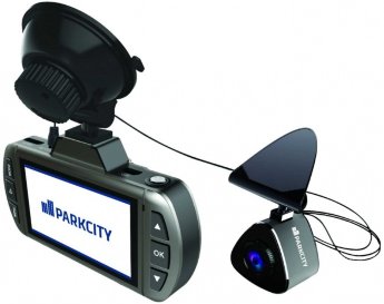 ParkCity DVR HD 450 Двух камерный видеорегистратор, с углом обзора 140° и 5-ти слойной стеклянной оптикой, матрица 1/3" CMOS с сенсором OmniVision OV2710, снимающий в разрешении FullHD 1920x1080p с обеих камер, работает на самом мощном новейшем процессоре Ambarella A7, позволяющий обрабатывать видео на любых скоростях, не теряя высококачественную съемку, имеет G-сенсор, датчик движения, электронную стабилизацию, авто ISO, функции WDR, дисплей 2,7" TFT LCD с автовыключением.