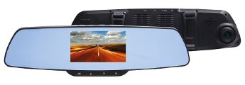 Inspector TYPHOON автомобильный видеорегистратор встроенный в зеркало заднего вида, с GPS-базой камер, радаров, с разрешением SUPER HD 2304x1296p @30 FPS и FullHD @45 FPS, работает на мощном процессоре Ambarella A7LA50, имеет 5-и слоенную стеклянную оптику, матрицу OmniVision OV4689 CMOS 1/3" 4 MPx, ночной HDR сенсор, поворотную камеру c углом обзора 150°, многофункциональный дисплей LCD 4,3", датчики на контроль полосы - LDWS и контроль дистанции - FCWS, датчик света, датчик антисон, встроенный GPS-модуль для отображения на дисплее расстояния до камер, текущую скорость, скорость ограничения и название камеры